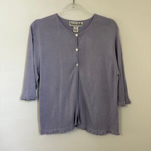 Victoria Holley Vintage Lilac Purple 100% Silk Knit Open Front Cardigan Size L